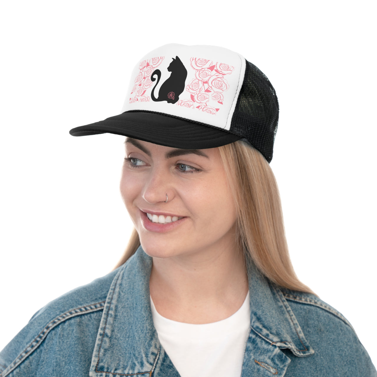 Trucker Cap Cats and Roses Adjustable One Size