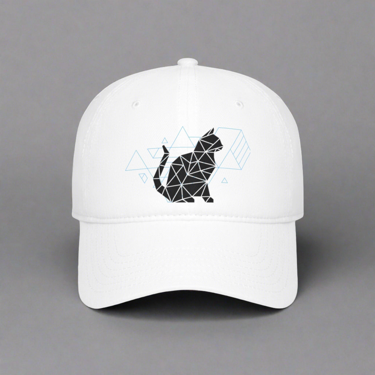 White cat baseball cap with geometric pattern