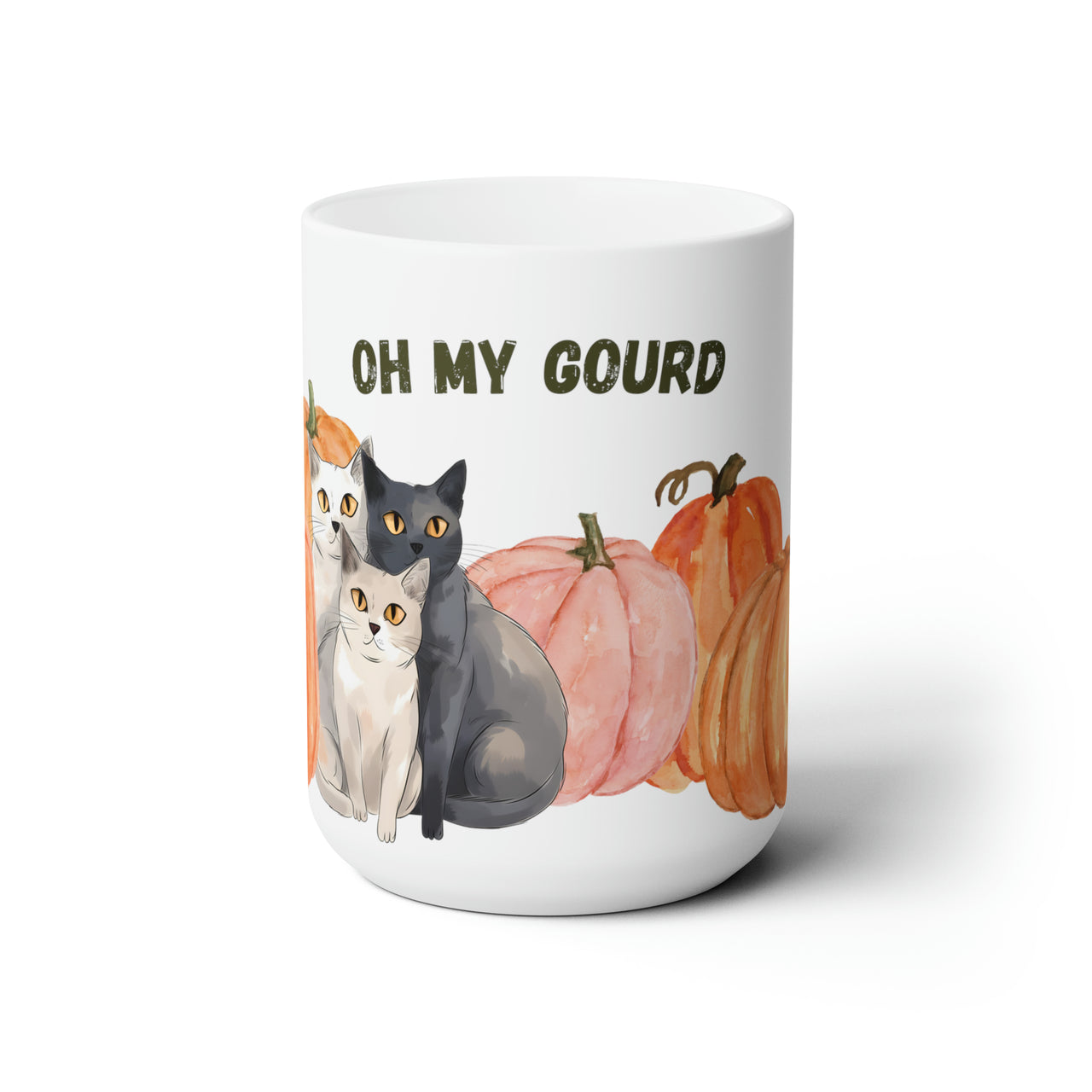 Oh My Gourd Halloween Funny Cute Cat Pumpkin Ceramic Mug 15oz