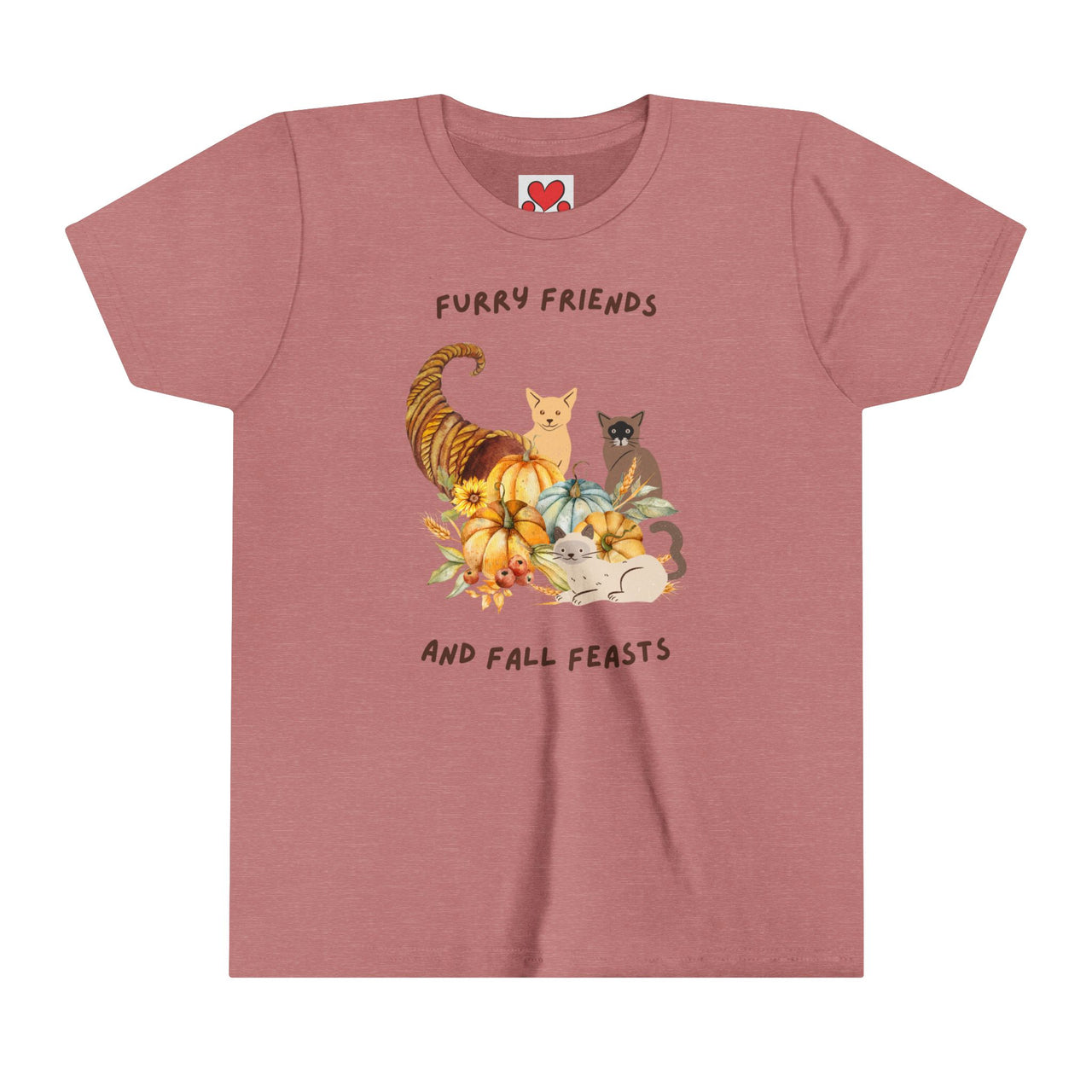 Youth Short Sleeve Tee - Fall Feasts Thanksgiving Girls Cat Tee