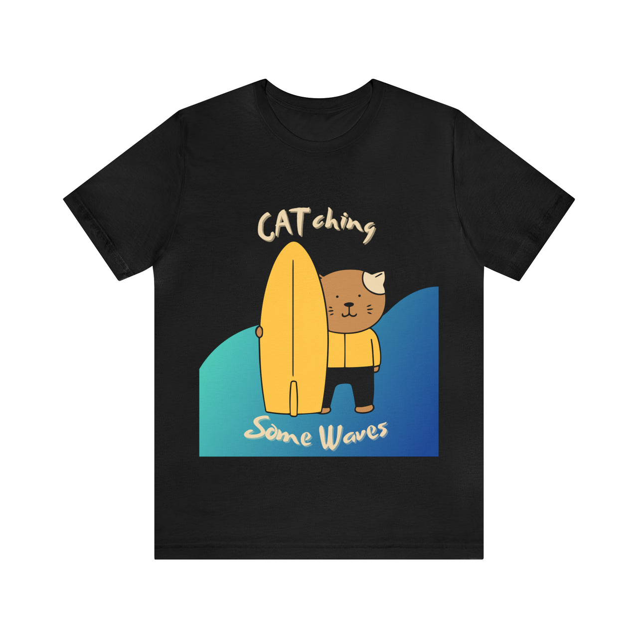 Cute Cat Shirt for Men and Women Short Sleeve Tee Surfing Cat Catching Waves