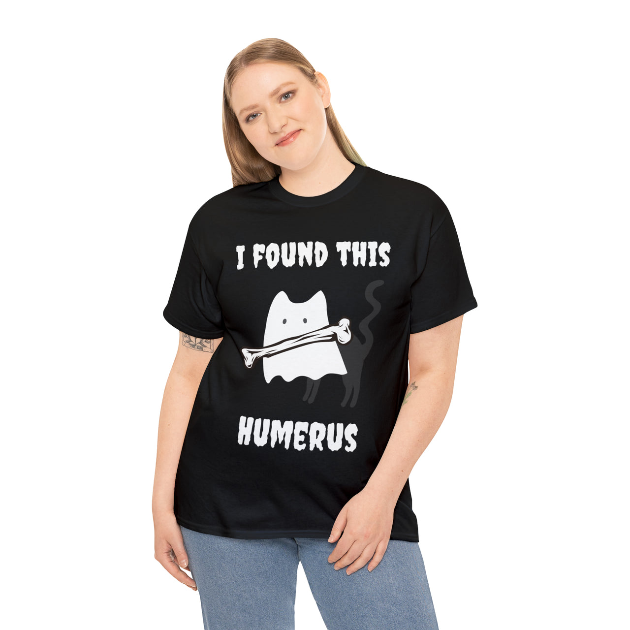 Humerus Halloween Mens and Womens Funny Cat Shirt Unisex Heavy Cotton Tee