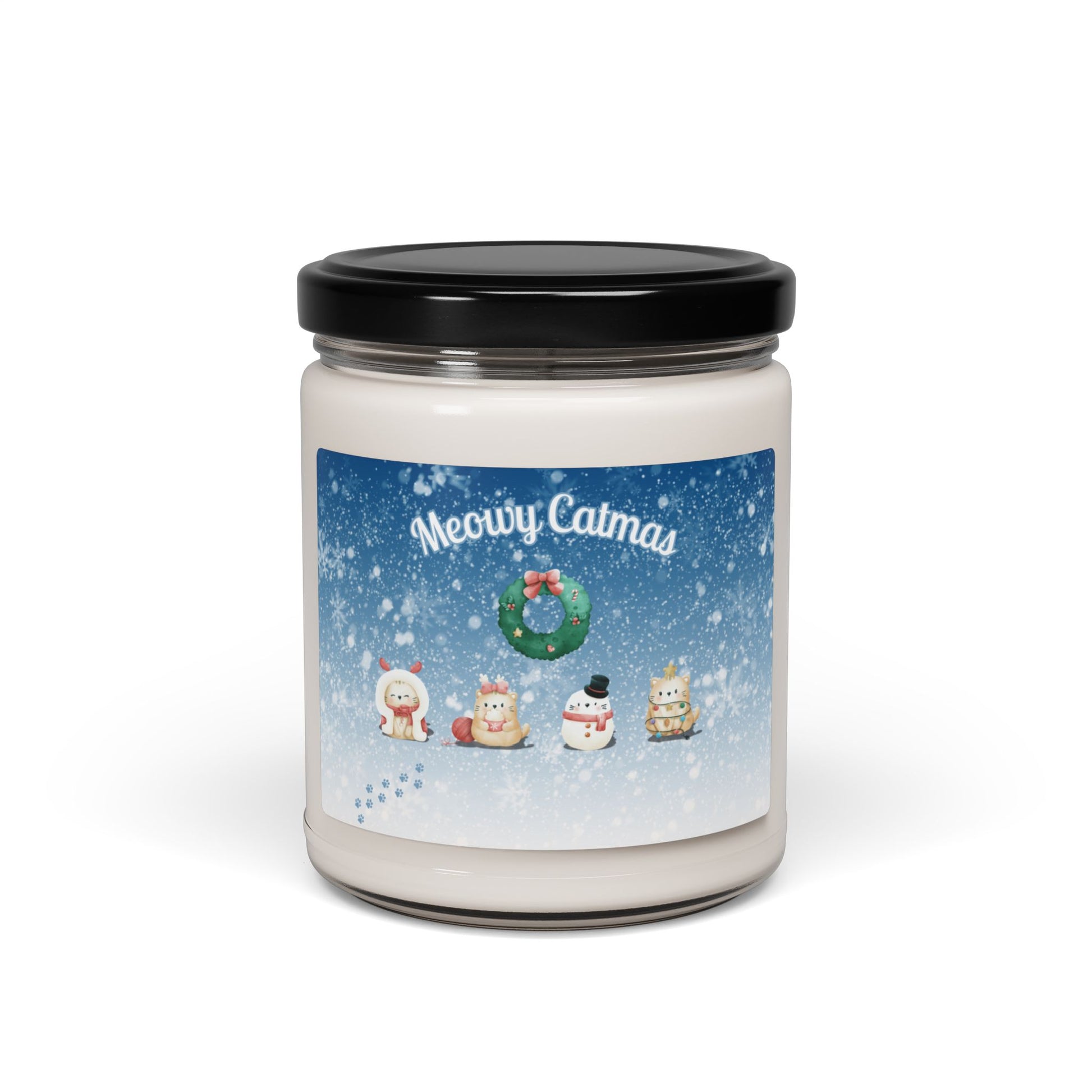 Soy Candle Meowy Catmas Design - Kittie Korner Printing LLC