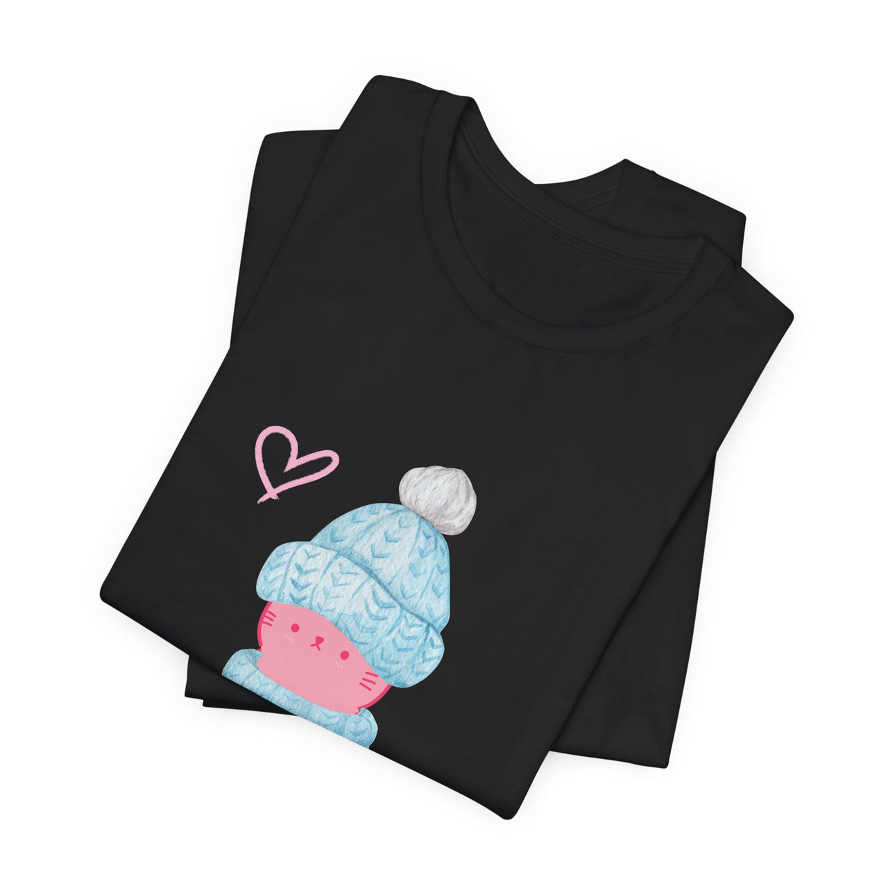 Cat Tee - Cute Winter Pink Cat Design