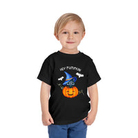 Thumbnail for Hey Pumpkin Cute Halloween Toddler Short Sleeve Cat Witch Tee