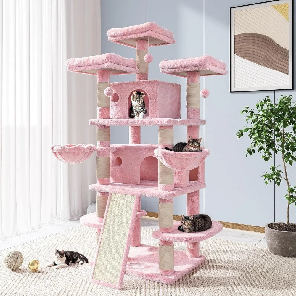 New 68 Inches Catry Cat Tree/Cat Tree House and Towers for Large Cat/Cat Climbing Tree with Cat Condo/Cat Tree Scratching Post