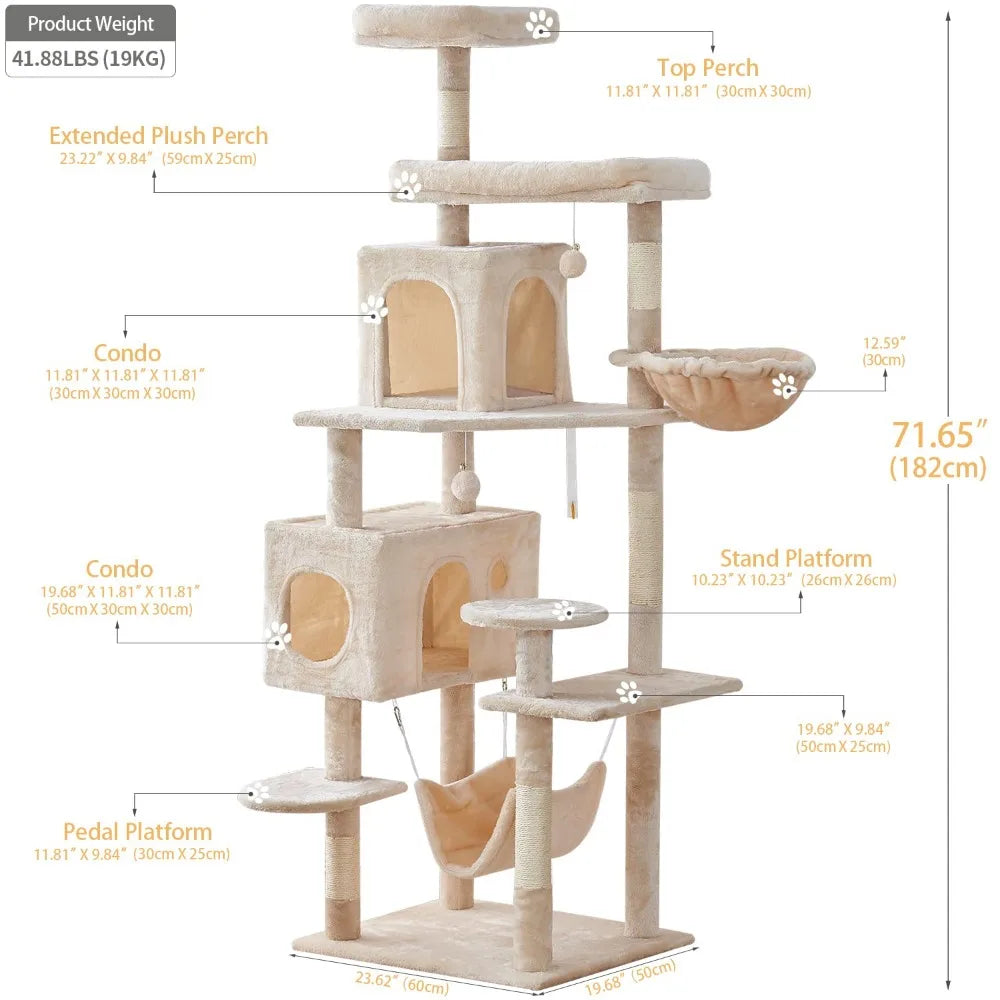 New 2023 Cat Tree 71.6 Inches Cat Tower for Indoor Cats, Multi-Level Cat Condo Furniture with Scratching Posts