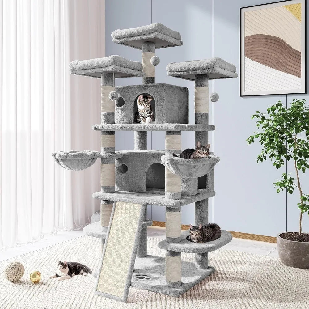 New 68 Inches Catry Cat Tree/Cat Tree House and Towers for Large Cat/Cat Climbing Tree with Cat Condo/Cat Tree Scratching Post