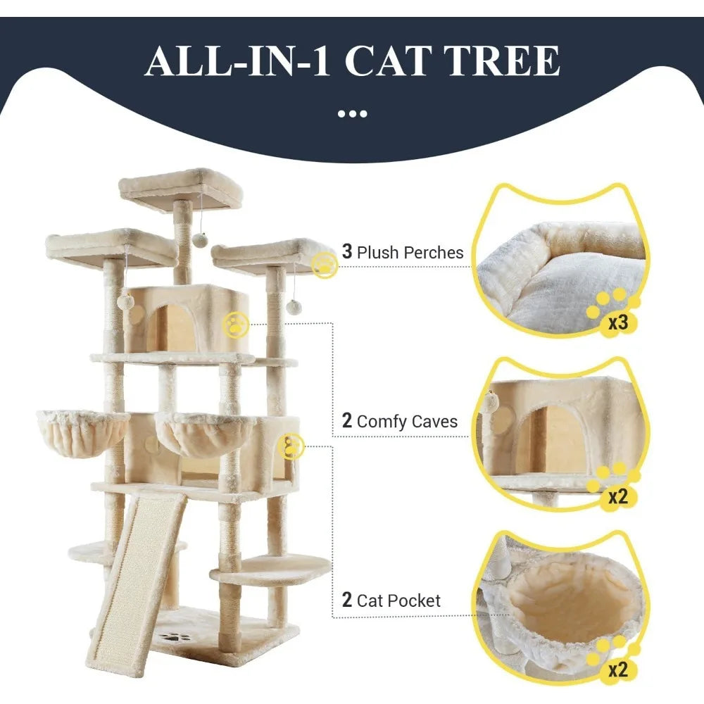 New 68 Inches Catry Cat Tree/Cat Tree House and Towers for Large Cat/Cat Climbing Tree with Cat Condo/Cat Tree Scratching Post