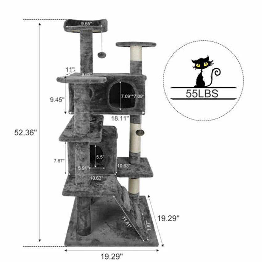 Cat Tree Tower 55" Sturdy Activity Center Large Playing House Condo For Rest