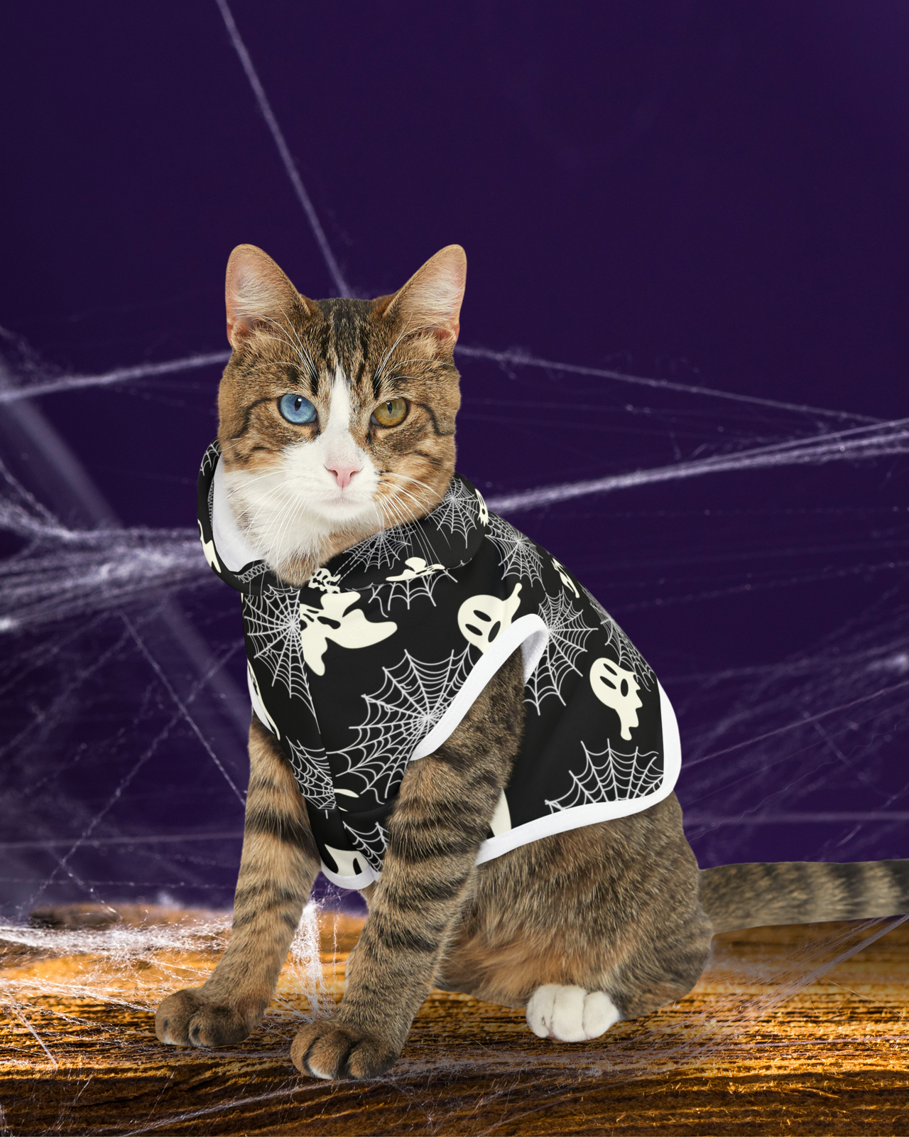 Ghost Web Halloween Cat Jacket Pet Hoodie