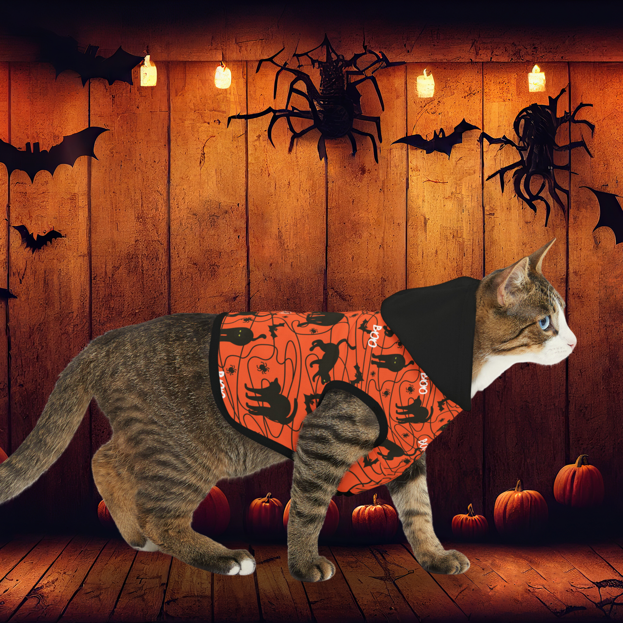 Halloween Pet Hoodie Boo Cat Pattern Jacket Accessory