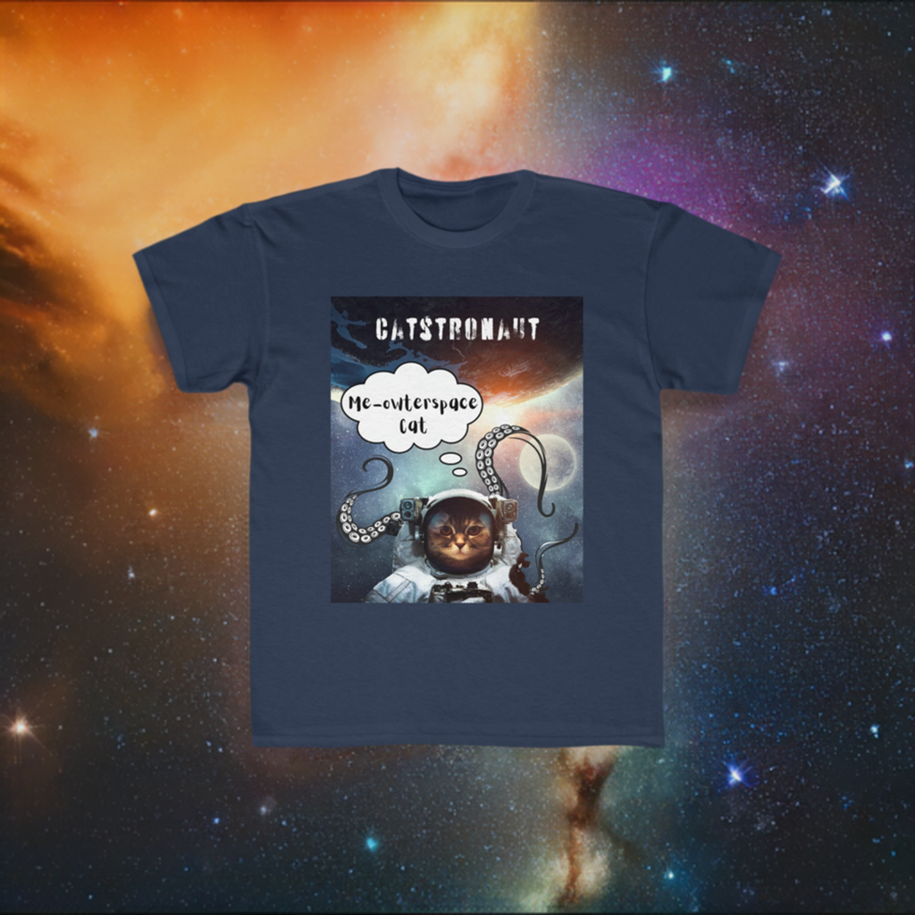 funny astronaut cat shirt for kids, cute graphic tee for kids