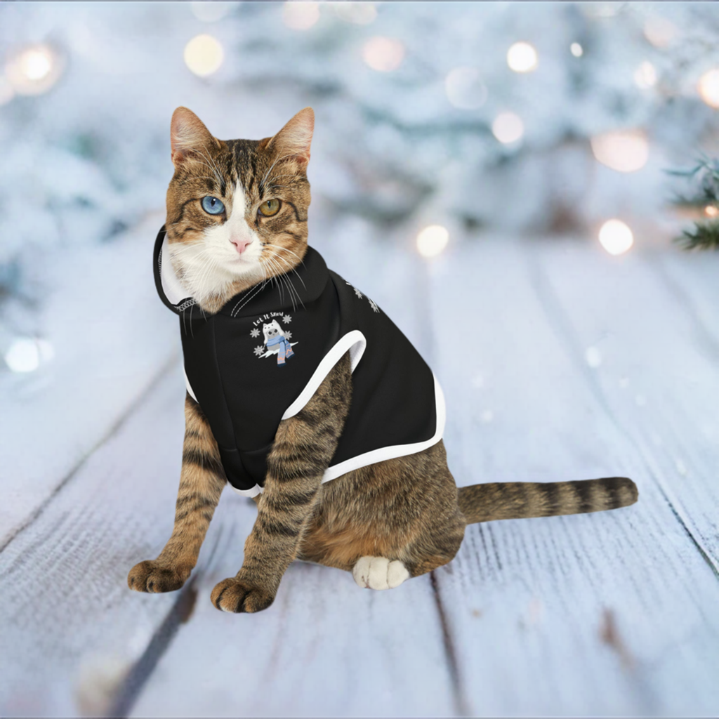 Pet Hoodie Cute Holiday Cat Jacket Let It Snow Black