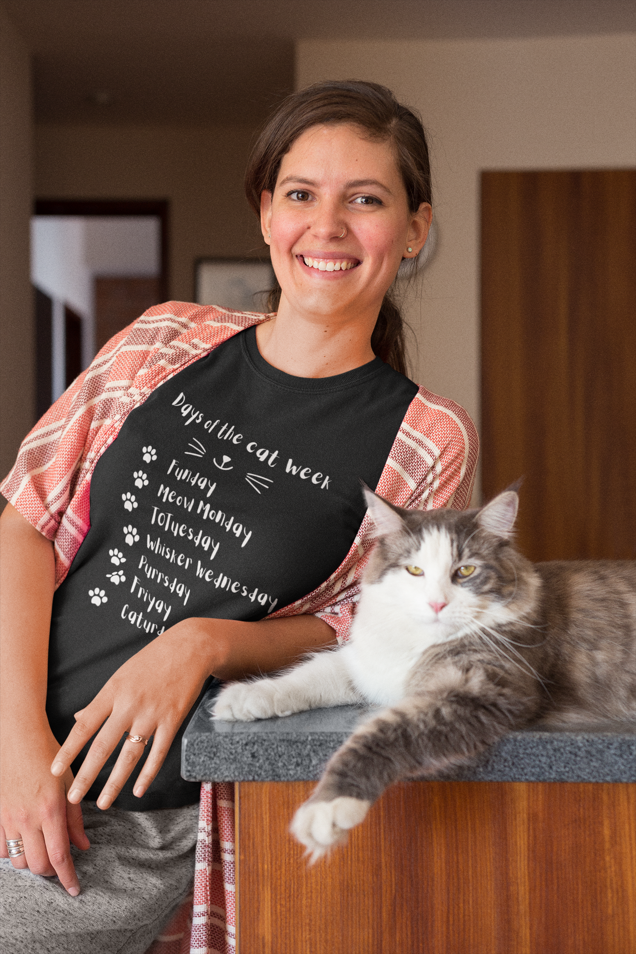 Funny Cat Shirt Men's and Women's Short Sleeve Graphic Tee Days of the Cat Week