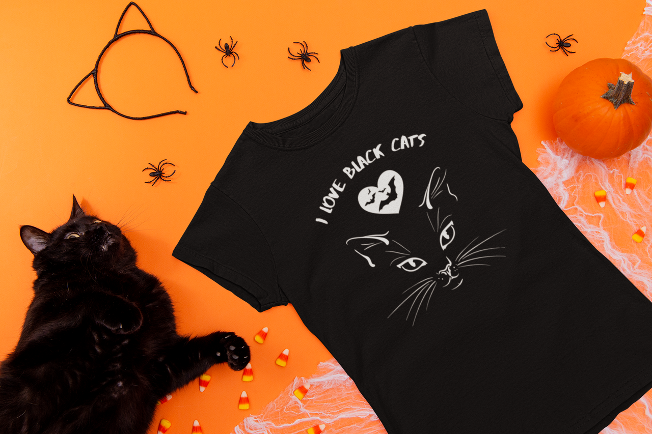 I Love Black Cats Shirt Halloween Women's Favorite Cat Tee