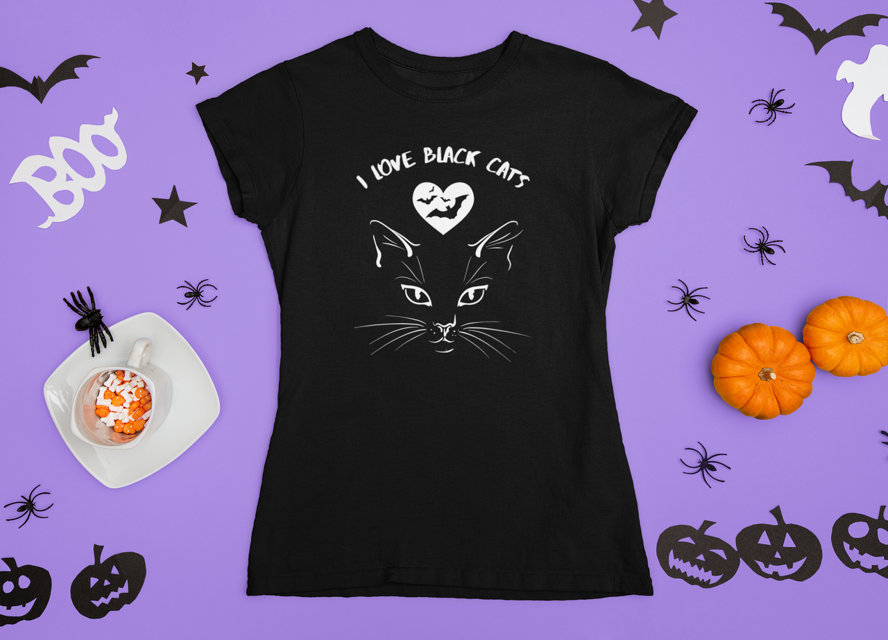 I Love Black Cats Shirt Halloween Women's Favorite Cat Tee